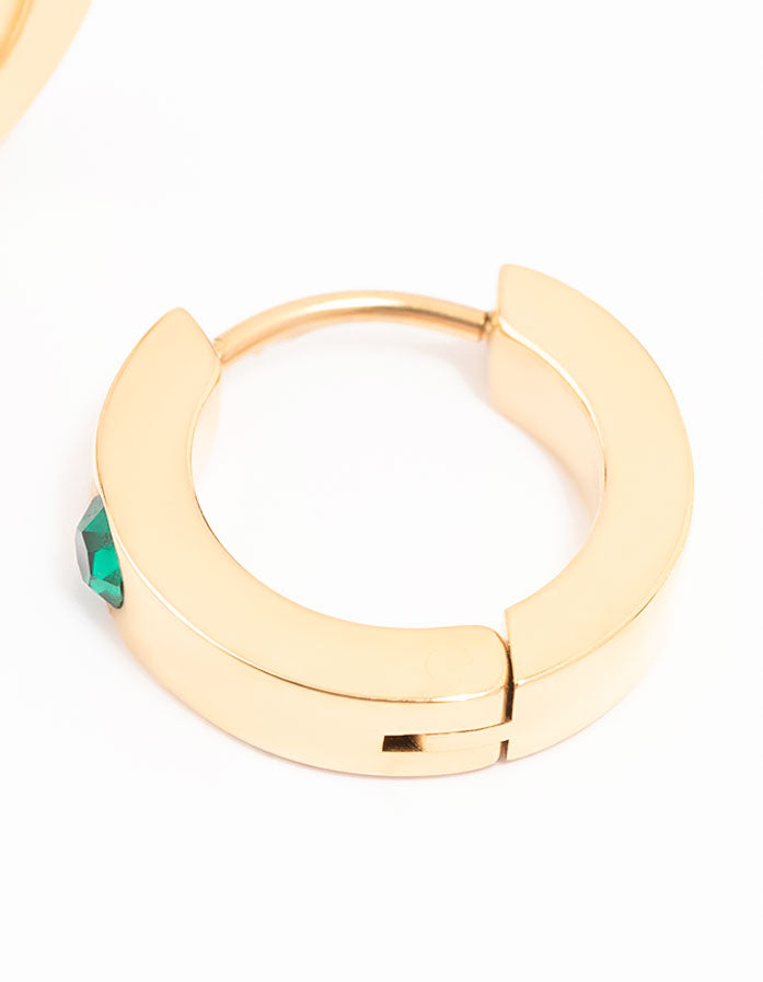 Gold Plated Surgical Steel Round Diamante Classic Huggie Earrings