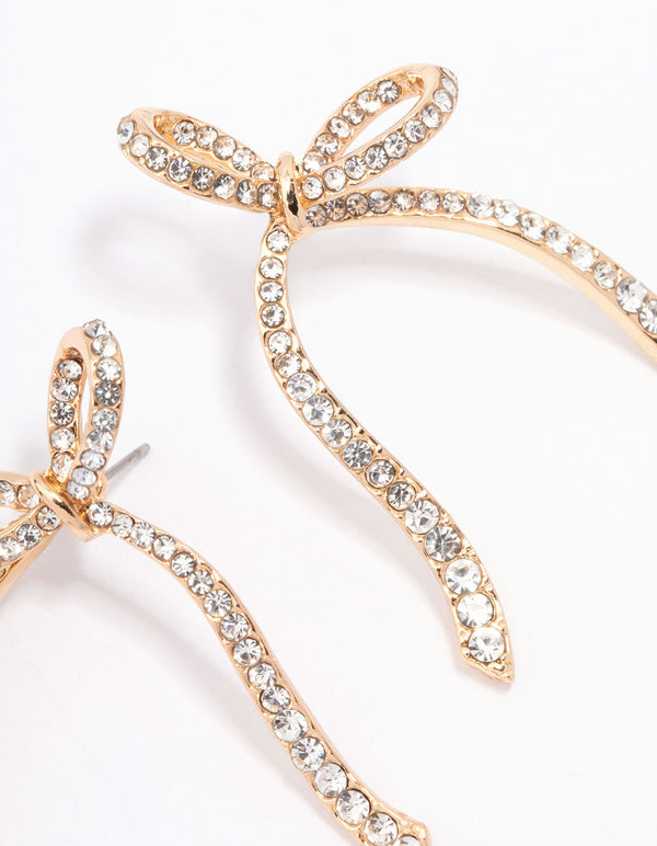 Gold Diamante Bow Stud Earrings