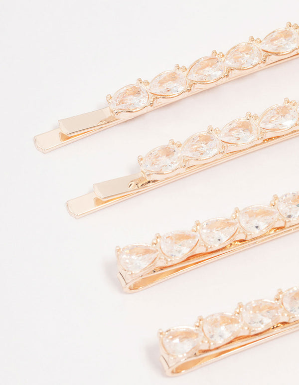 Rose Gold Pear Crystal Hair Clip 4-Pack