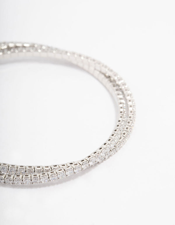 Silver Cubic Zirconia Twisted Wrist Cuff