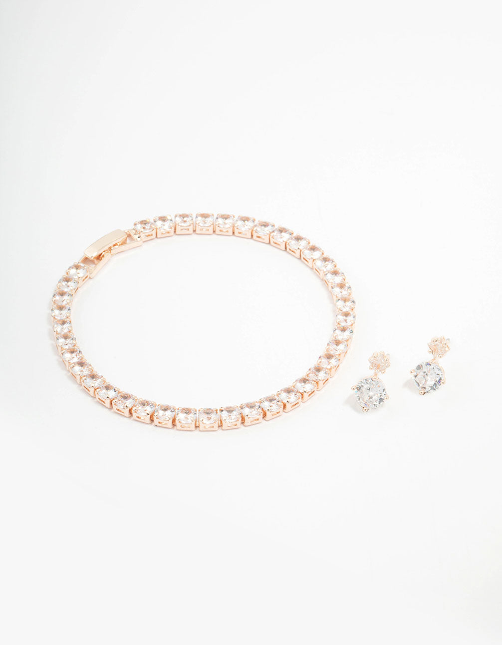 Rose Gold Round Tennis Bracelet & Earring Set