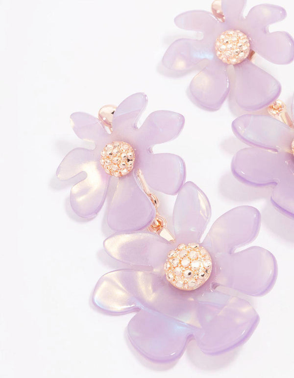 Lilac Flower Diamante Drop Earrings