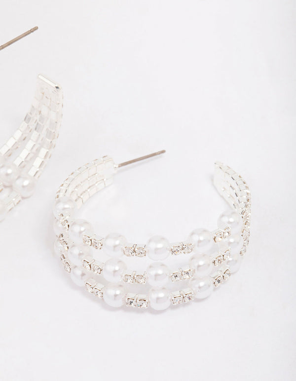 Silver Triple Row Hoop Earrings
