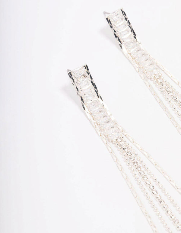 Silver Diamante Cupchain Drop Earrings