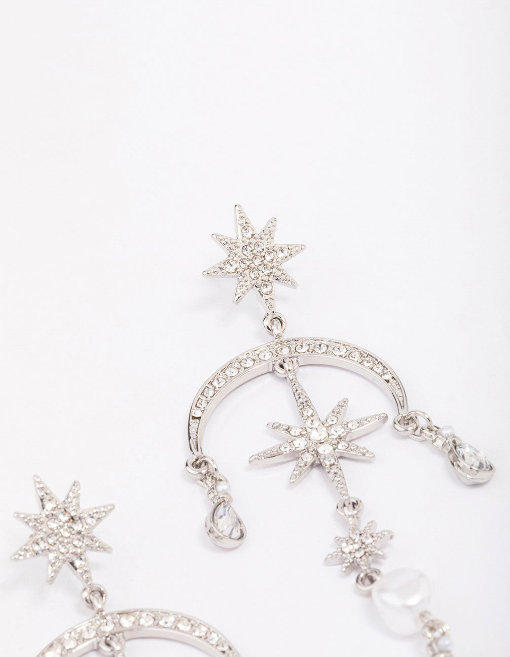 Silver Celestial & Pearl Drop Earrings