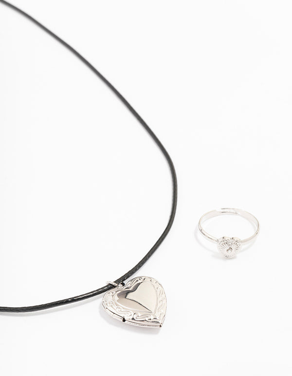 Silver Heart Locket Jewellery Set