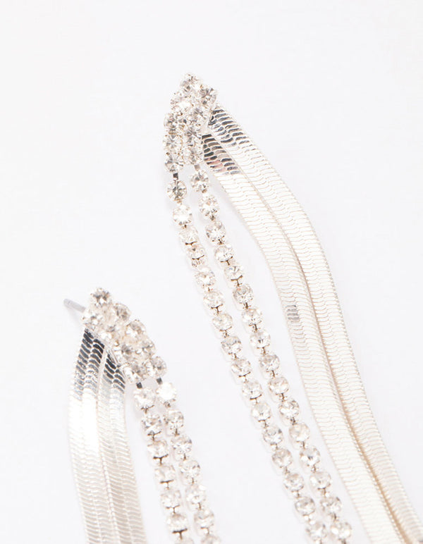 Silver Cup Chain Diamante Drop Earrings
