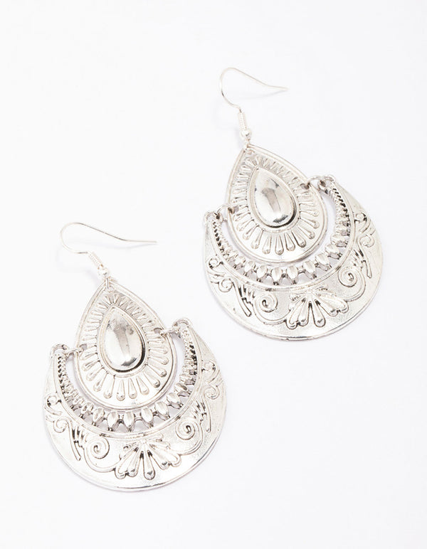 Antique Silver Teardrop Medium Drop Earrings