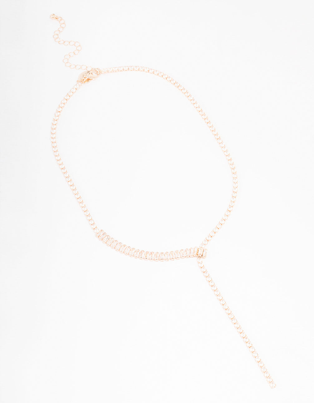Rose Gold Cubic Zirconia Fine Baguette Lariat Necklace