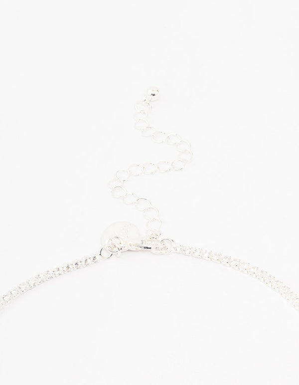 Silver Cubic Zirconia Leaf Trail Y Necklace