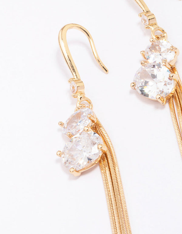 Gold Cubic Zirconia Chain Drop Earrings