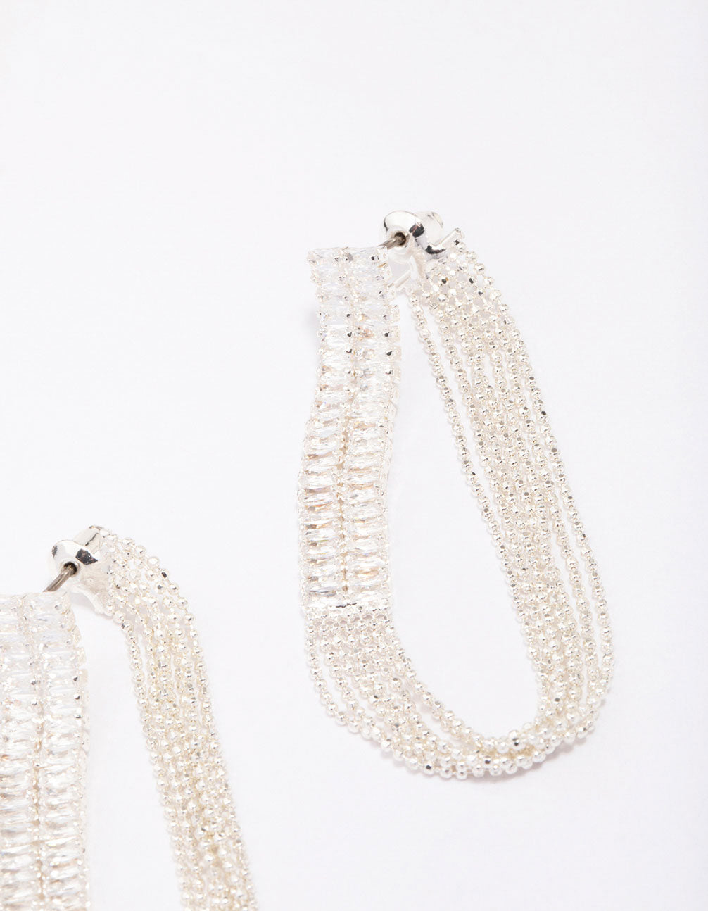 Silver Cubic Zirconia Chain Rectangular Drop Earrings