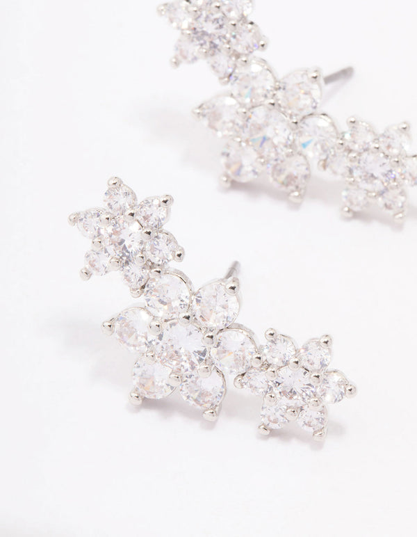 Silver Cubic Zirconia Flower Stud Earrings
