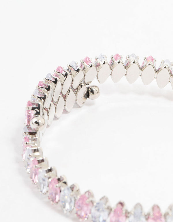 Silver Cubic Zirconia Wrapped Pink Bracelet