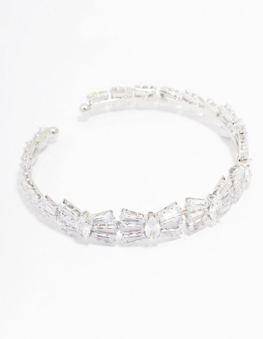 Silver Cubic Zirconia Bow Wrist Cuff