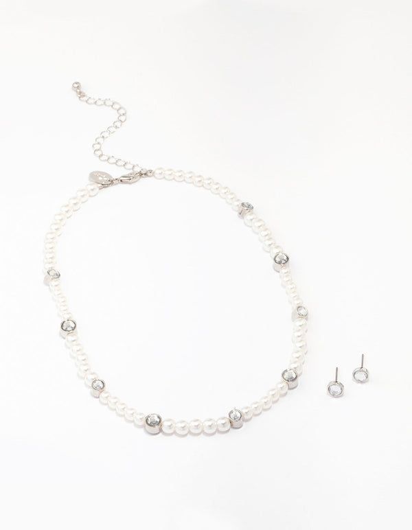 Silver Beaded Pearl Jewellery Set