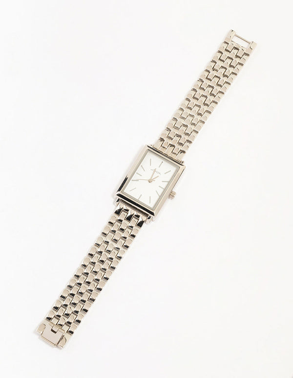 Silver White Rectangle Watch