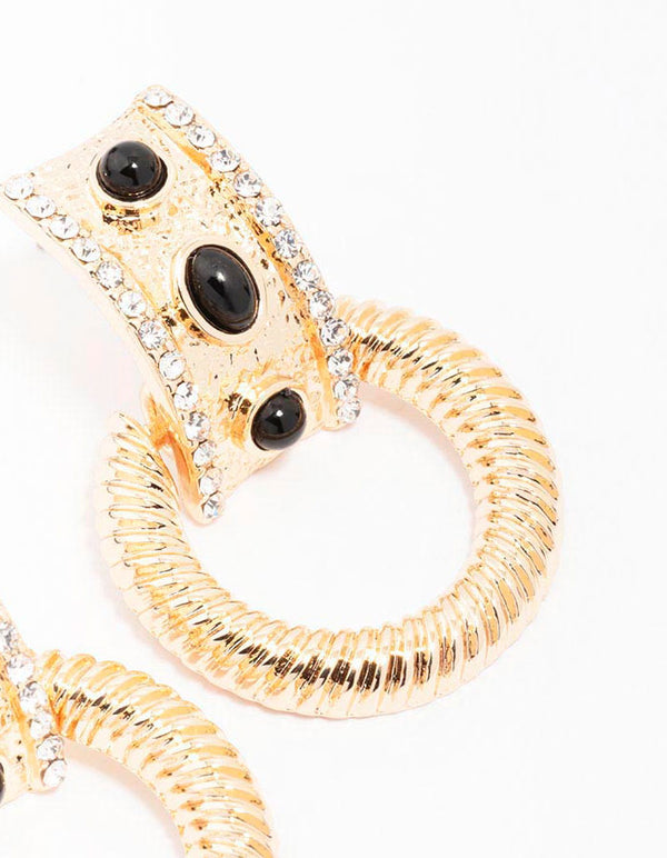 Gold Circular Textured Drop Earrings