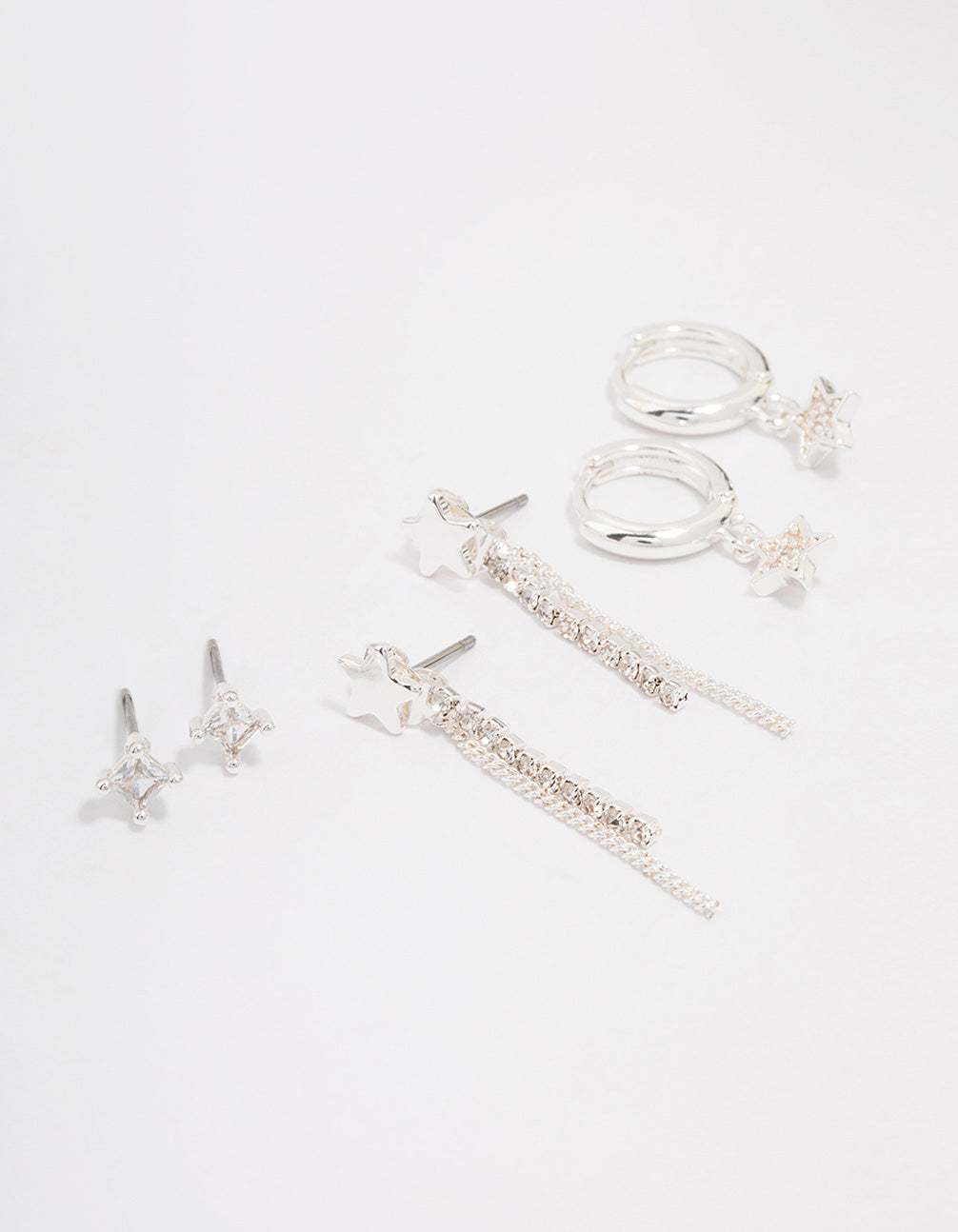 Silver Plated Brass Star Chain Earring 3-Pack