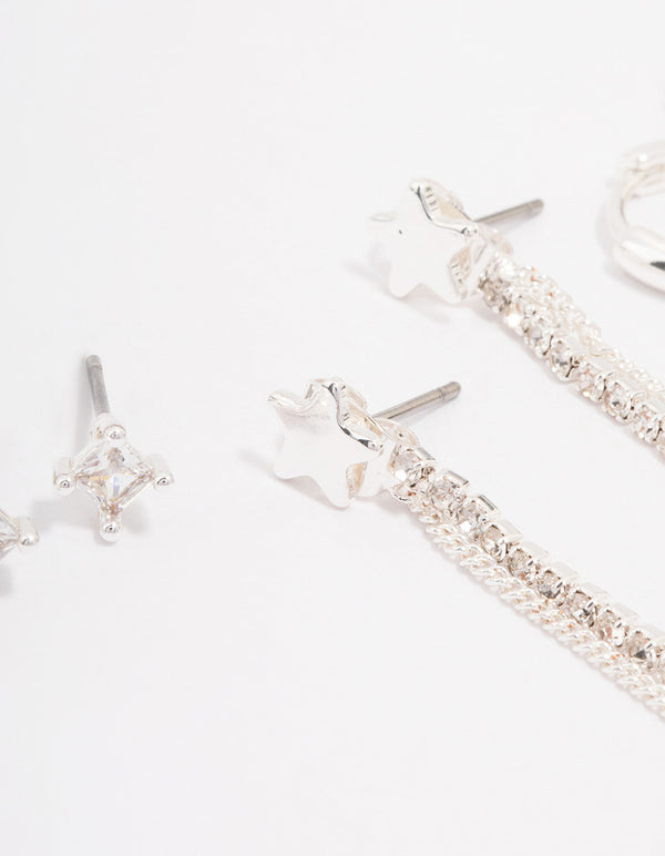 Silver Plated Brass Star Chain Earring 3-Pack