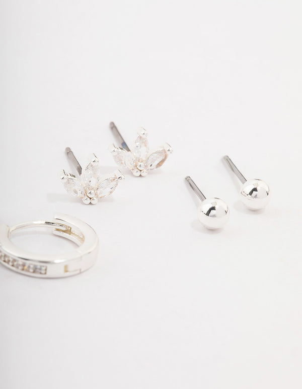 Silver Plated Brass Cubic Zirconia Marquise Earring 3-Pack