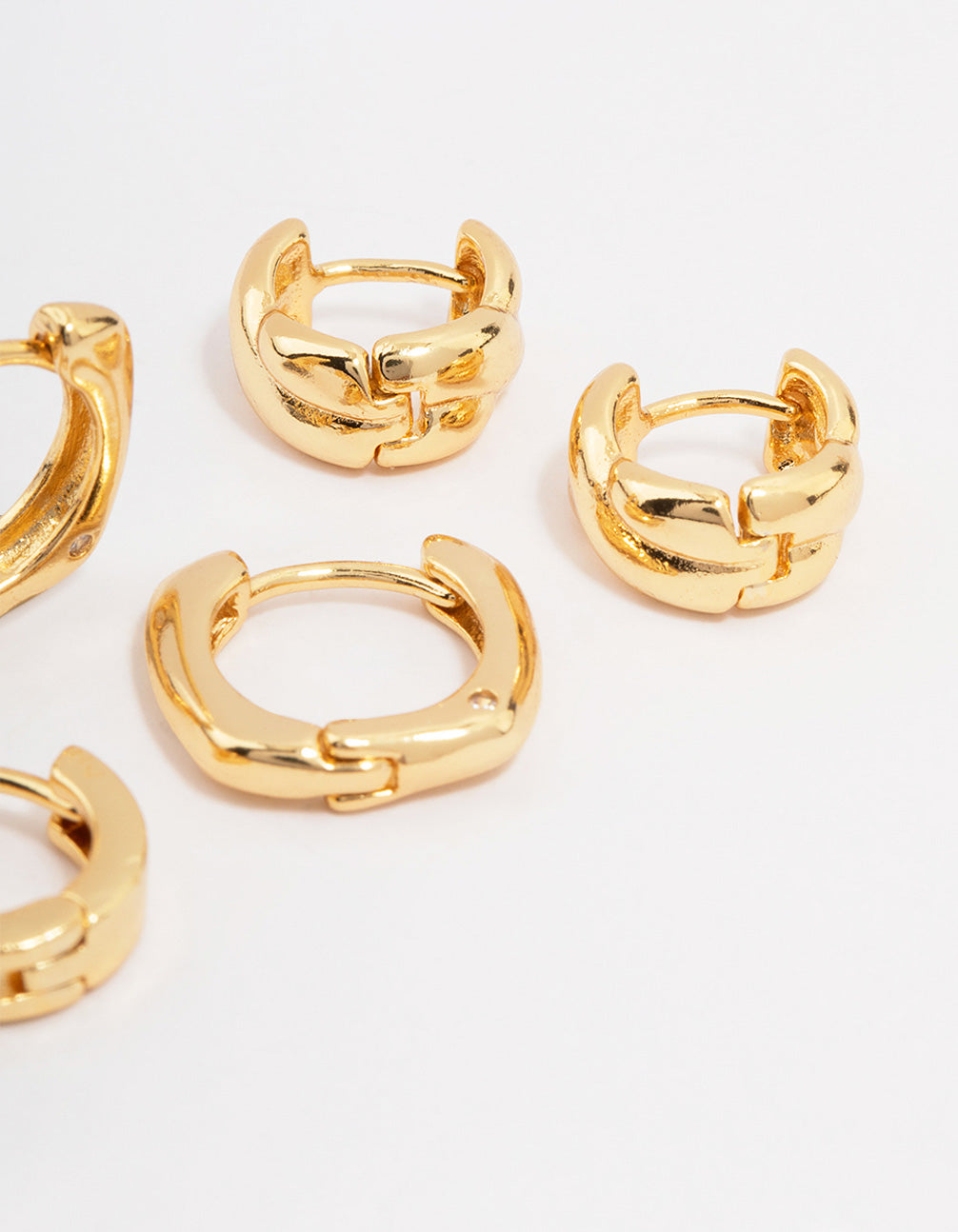 Gold Plated Brass Chunky Rope Huggie Hoop Earring 3-Pack