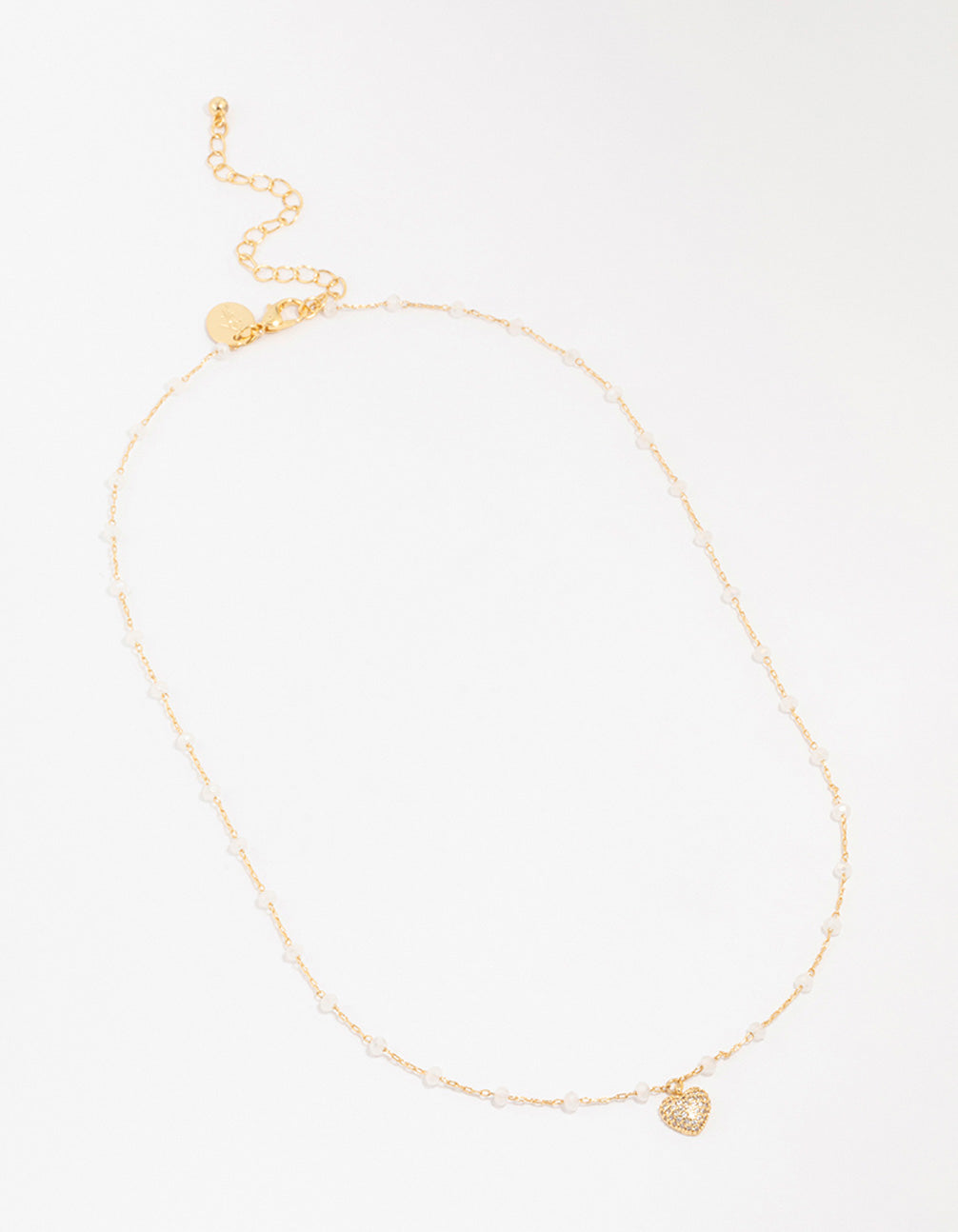 Gold Plated Brass Station Puffy Cubic Zirconia Heart Pendant Necklace