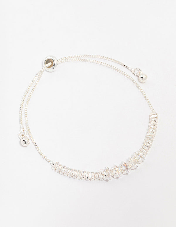 Silver Plated Brass Tennis Marquise Baguette Bracelet