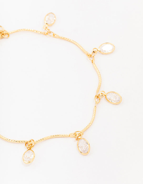 Gold Plated Brass Vine Crystal Charm Bracelet