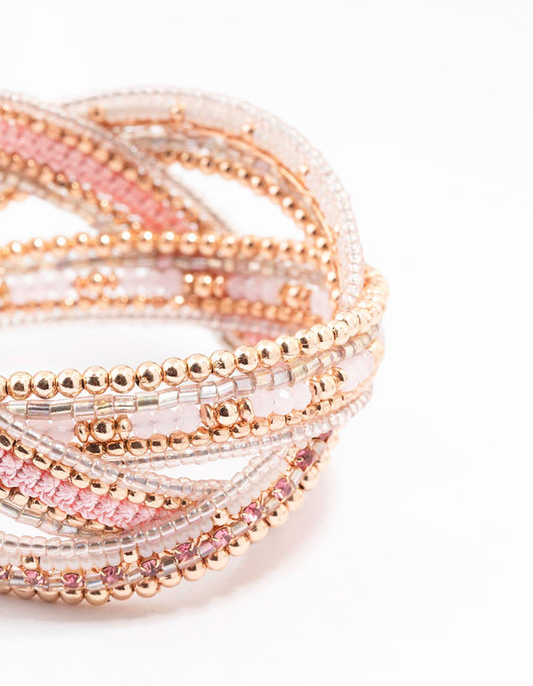 Rose Gold Bead Cuff Twisted Bangle