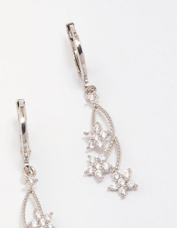 Silver Cubic Zirconia Celestial Hoop Earrings