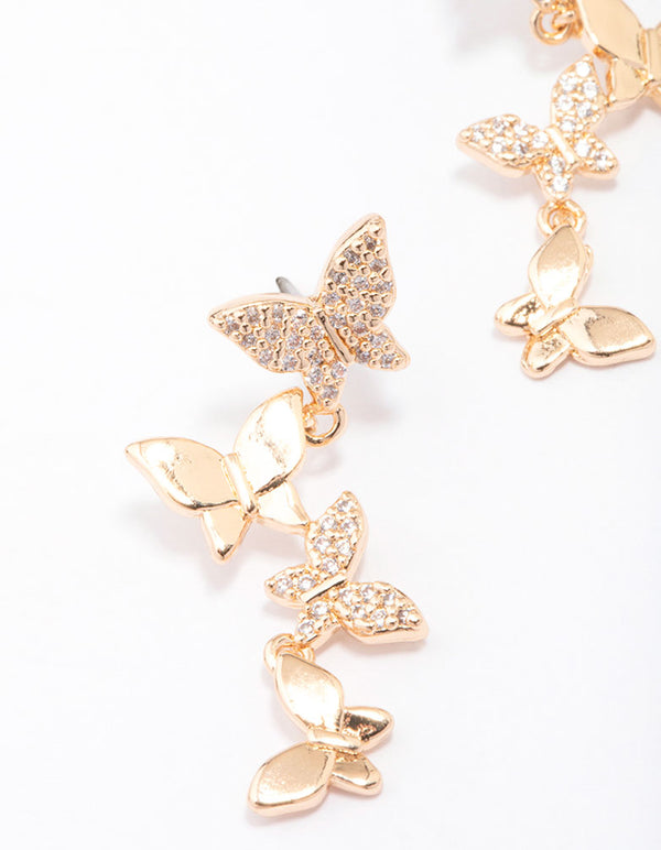 Gold Cubic Zirconia Butterfly Drop Earrings
