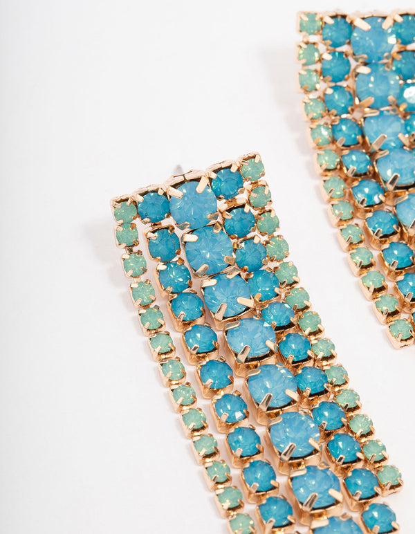 Gold Mixed Diamante Cup Chain Drop Earrings