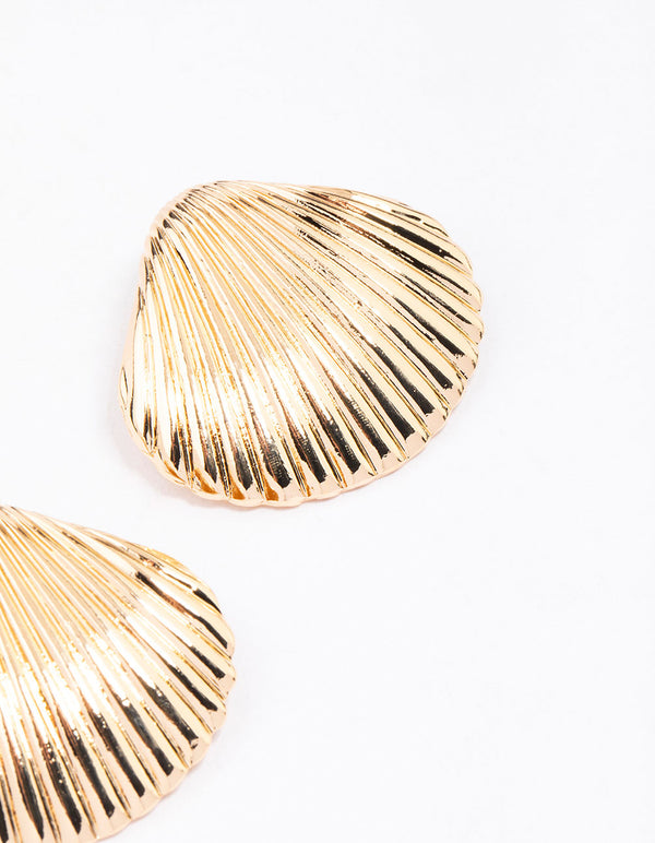 Gold Oversized Shell Stud Earrings