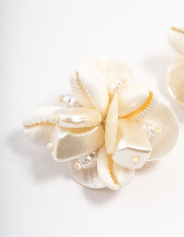 White Cluster Shell Stud Earrings