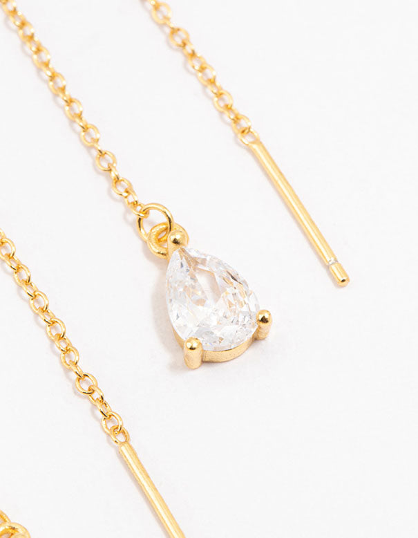 Gold Plated Sterling Silver Cubic Zirconia Pear Drop Earrings