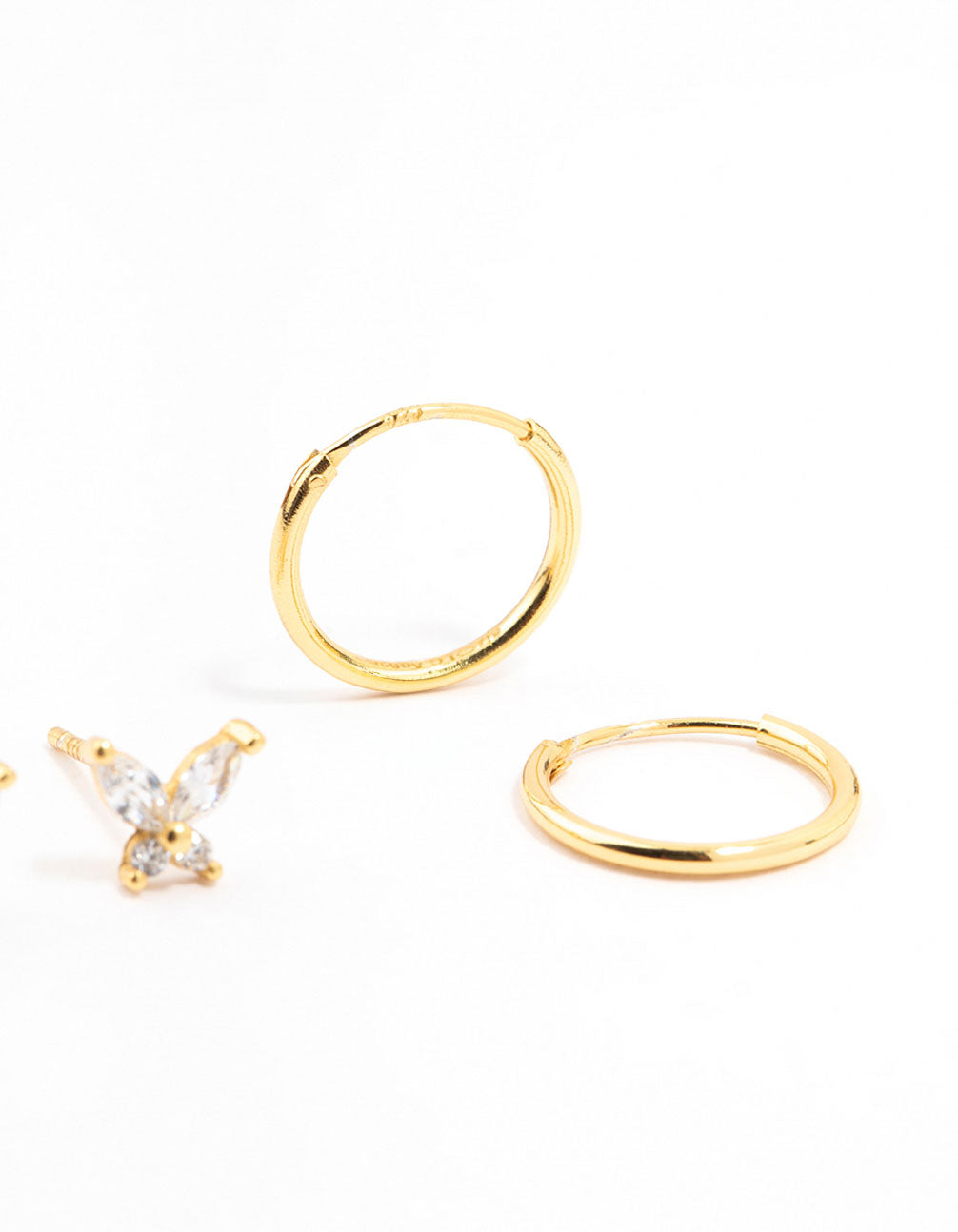 Gold Plated Sterling Silver Butterfly Studs And Hoop Earrings 2-Pack