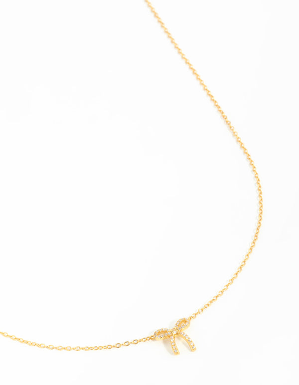 Gold Plated Sterling Silver Cubic Zirconia Bow Necklace