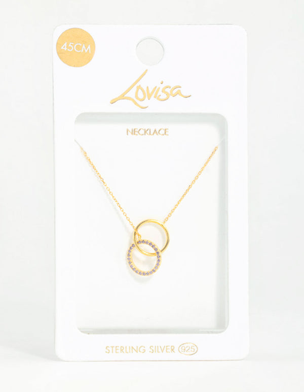 Gold Plated Sterling Silver Pave Link Hoop Necklace