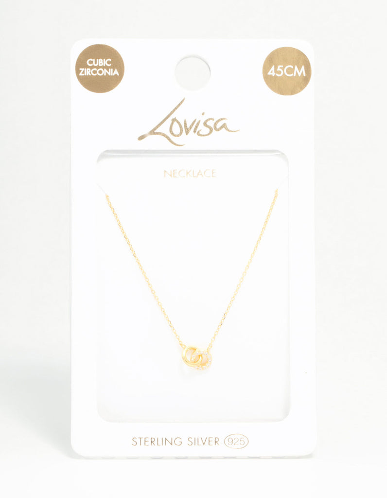 Gold Plated Sterling Silver Pave Link Extra Small Hoop Necklace