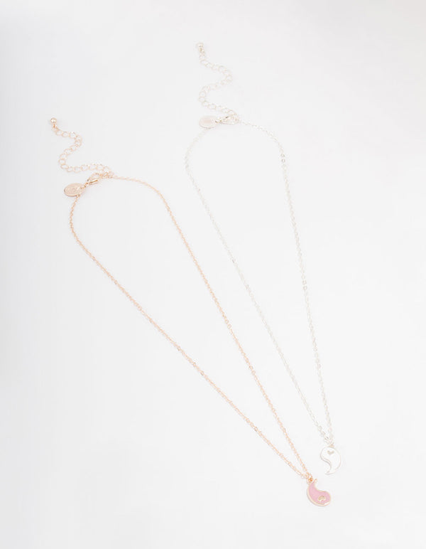 Two-Toned Heart Yin & Yang Necklace Pack