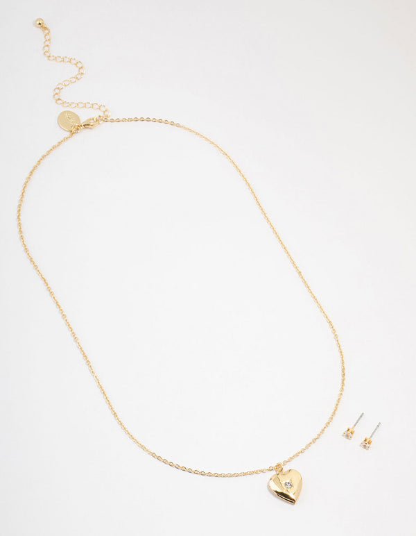 Gold Plated Cubic Zirconia Heart Jewellery Set