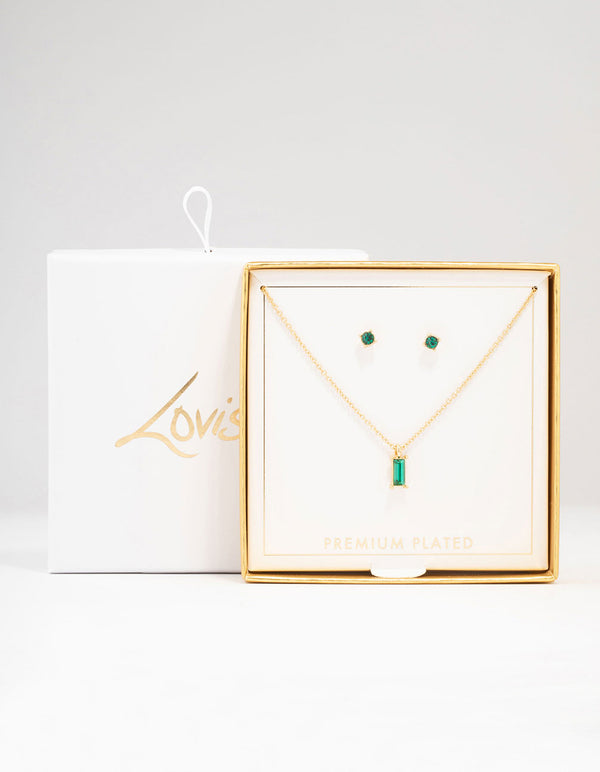 Gold Plated Emerald Baguette Jewellery Set