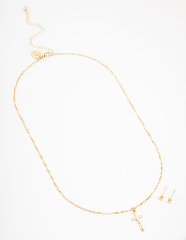 Gold Plated Cross Classic Jewellery Set