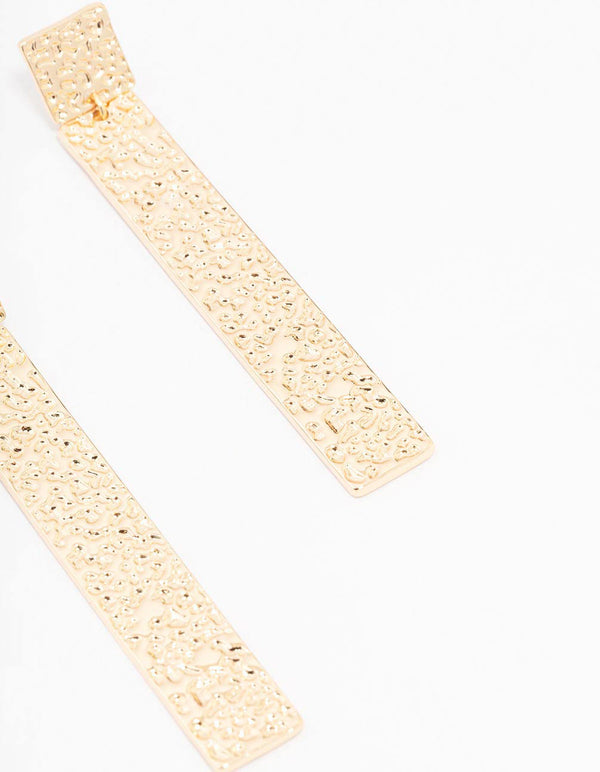 Gold Textured Rectangular Drop Earrings