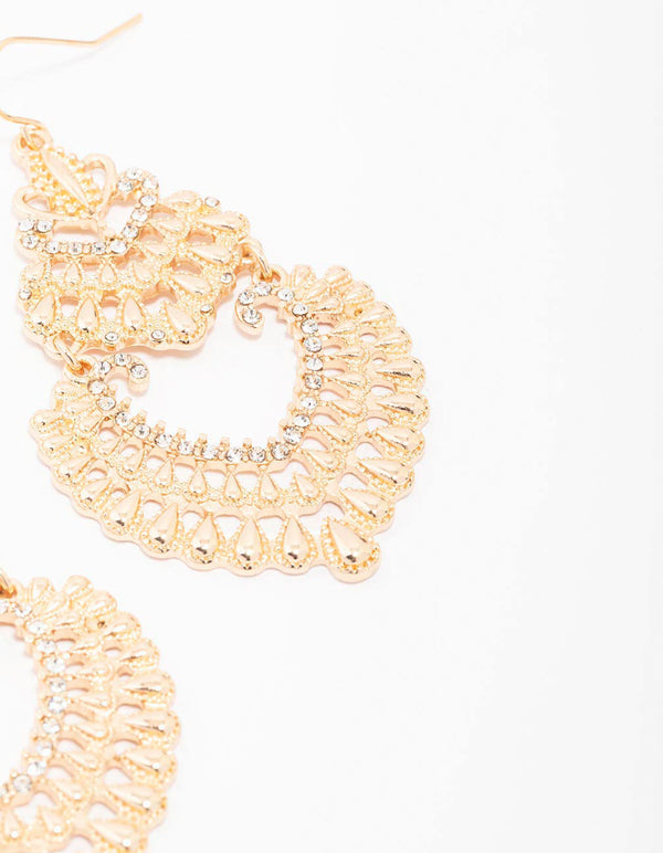 Gold Textured Statement Drop Earrings