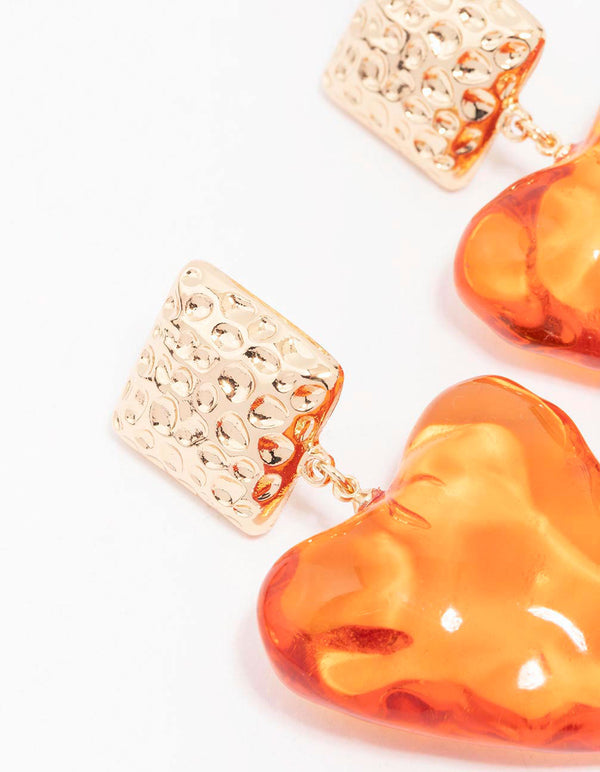 Orange Acrylic Heart Drop Earrings