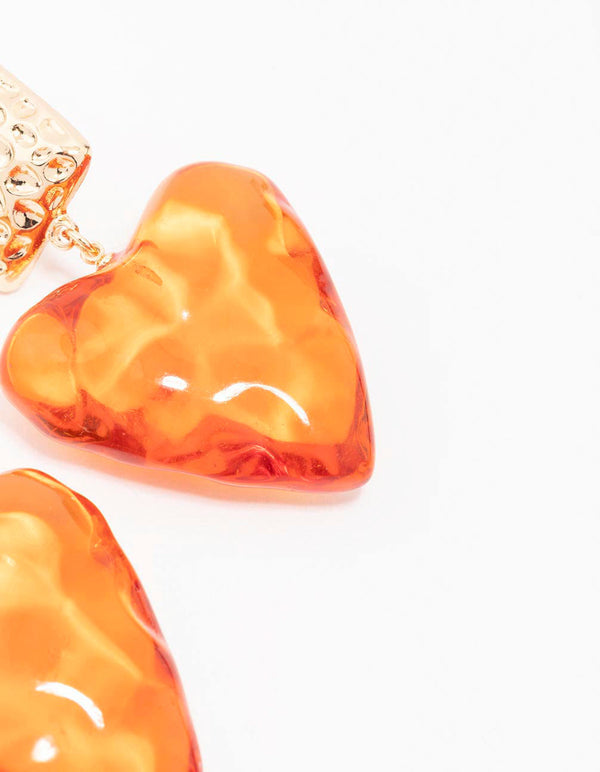 Orange Acrylic Heart Drop Earrings