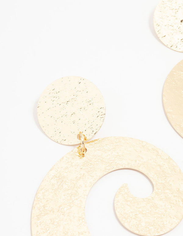 Gold Textured Swirling Drop Earrings