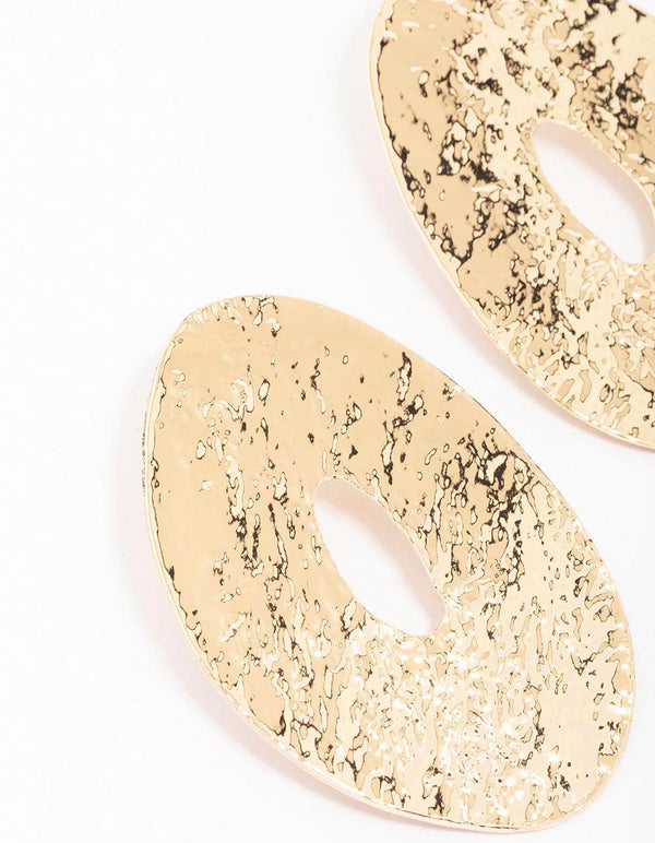 Gold Molten Oval Stud Earrings